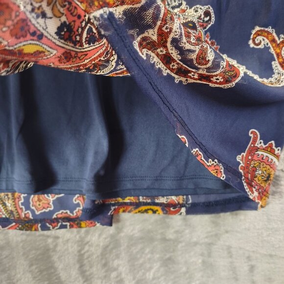 Est 1946 Womens Cold Shoulder Paisley Top XL Navy Sheer Boho Summer Casual Artsy - Picture 5 of 11